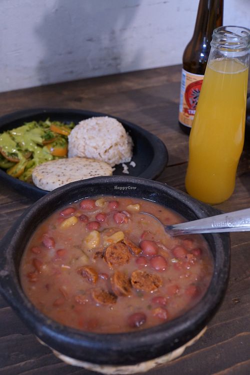 Menu of the day (9.000 pesos). Bean soup with seitan. at Nativa in Bogota