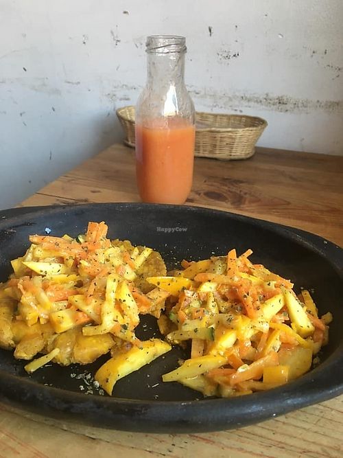 Patacones with mixed vegetables & a smoothie at Nativa in Bogota
