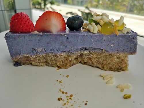 Coconut and blueberry False Cake
(vegan) at Joie Restaurant in Central Singapore