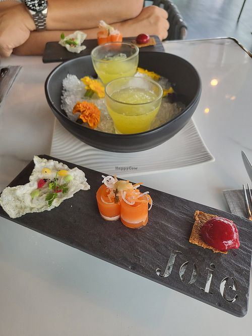 Starters (the faux salmon is good!) at Joie Restaurant in Central Singapore