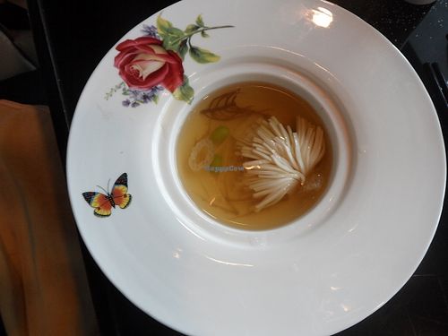 Japanese Kunbu Broth with hand carved Tofu at Joie Restaurant in Central Singapore