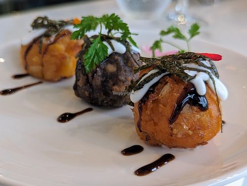 Trio of vegan takoyaki at Joie Restaurant in Central Singapore