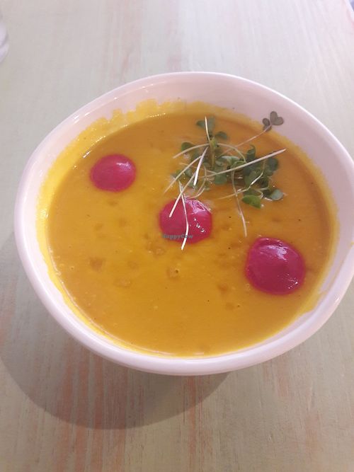 Tapas size carrot soup was fine. at Astrid in Malaga