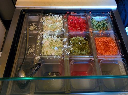 Veggies to choose from at The Flying Falafel in San Francisco