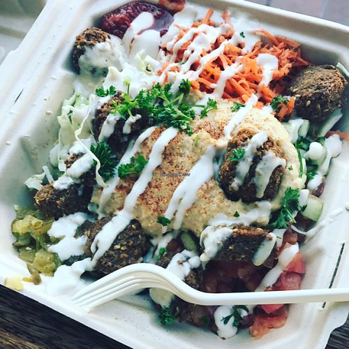 One of their plates with a side of pita (not shown)  at The Flying Falafel in San Francisco