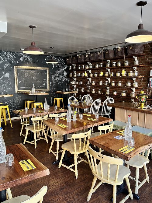 Inside the cafe, upstairs   at Little ChoC Apothecary in Brooklyn