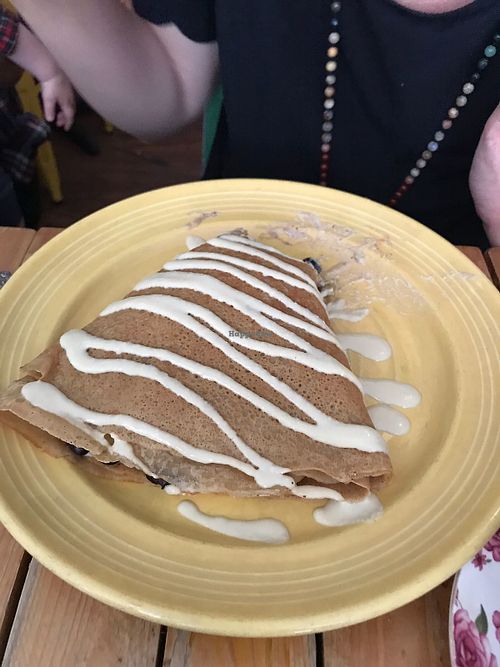 burrito crêpes with avocado, coconut bacon, black beans, homemade chipotle hot sauce and homemade cashew cheese at Little ChoC Apothecary in Brooklyn