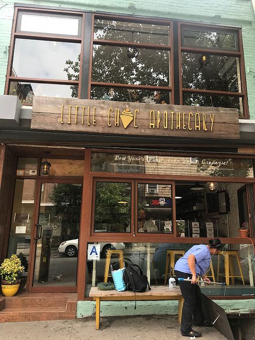 outside view of the café at Little ChoC Apothecary in Brooklyn