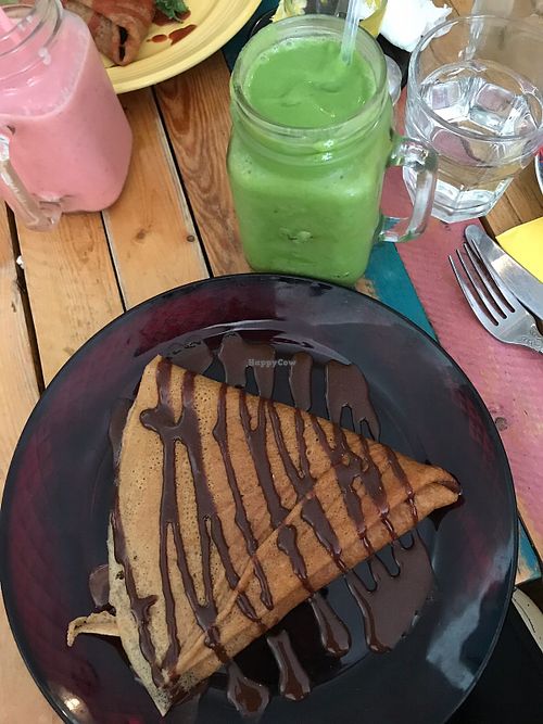 crêpes with  choc butter and straweberries at Little ChoC Apothecary in Brooklyn