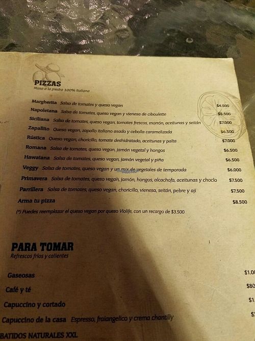 vegan menu part 2/2 at Oliva Pizzeria in Santiago