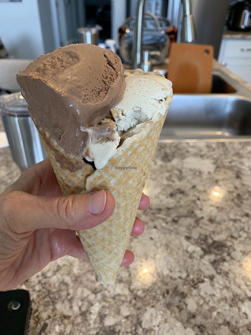 Chocolate, Maple Walnut, and Waffle Cone at Cashew Cow in Tucson