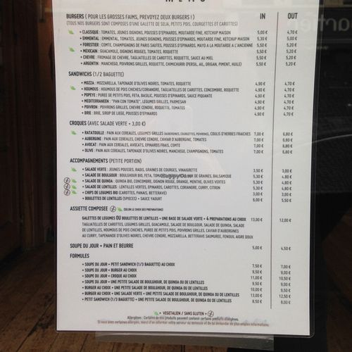 menu  at AMI in Brussels