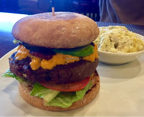 California Dreamin' Bacon Cheeze Burger  at Violette's Vegan Organic Cafe and Juice Bar in Las Vegas