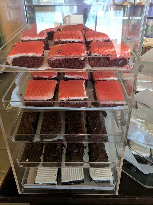 Red velvet cake, brownie, chocolate cake with vanilla frosting. at Violette's Vegan Organic Cafe and Juice Bar in Las Vegas