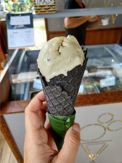 Choco chip with charcoal waffle cone at Kokolato in Ubud