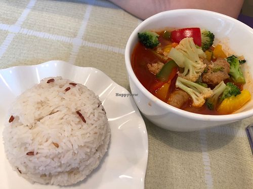 Red and White Rice with Sweet and Sour Veggie at Green Fresh Vegan Restaurant in New Territories