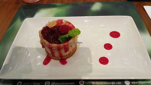 Tofu berry cheesecake - my favourite dessert! at Tidjoori Restaurant in Dubai