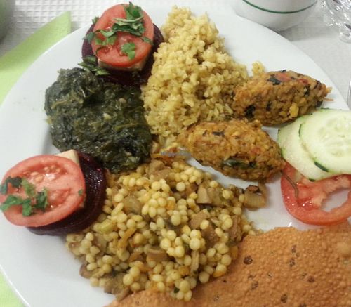 Vegan meal close-up at Refeitório da Sociedade Portuguesa de Naturalogia in Lisbon