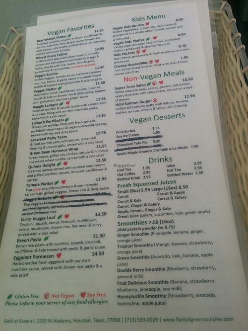 Menu at Field of Greens in Houston