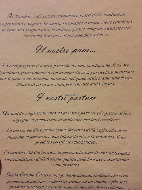 First page of the menu  at Rainbow Cafe in Rome