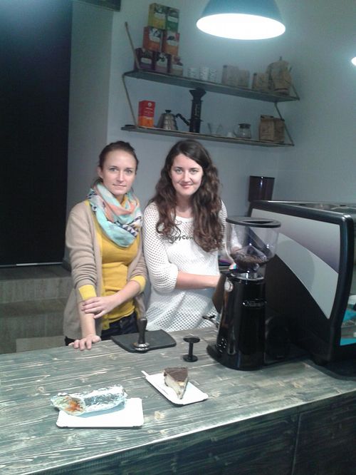 Girls who run this café. at Veg Teg in Prague