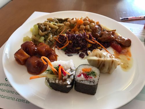 Some of the options from the hot counter at O Vegetariano Gourmet in Sao Paulo