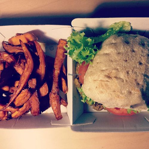 sweet potato fries and quinoa burger at Sol in Konstanz