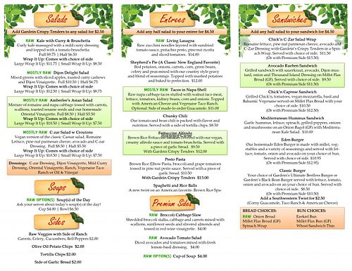 Dinner To Go Menu - Inside at Taste of Eden Bistro in Brandon