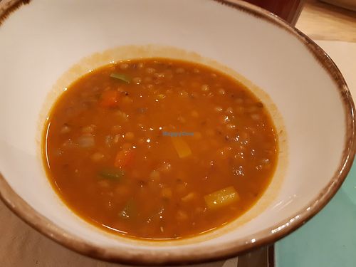 Menu of the day / Starter / Lentil soup at Punto Vegano in Madrid