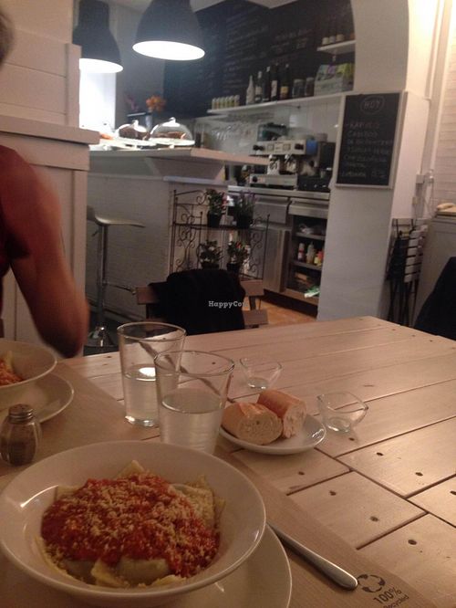 Delicious ravioli bolognese! at Punto Vegano in Madrid