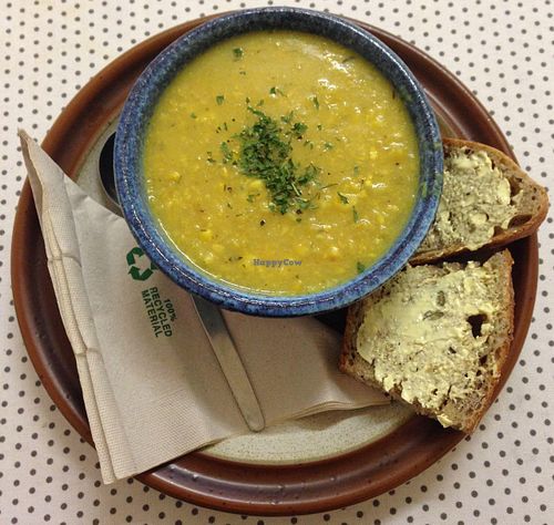 Sweetcorn Soup. at Rustic Bakes Tea Room in Lancaster