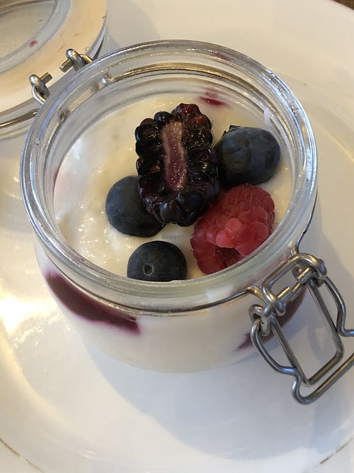 Vegan mousse and wild fruit coulis  at Casa Scaparone in Alba