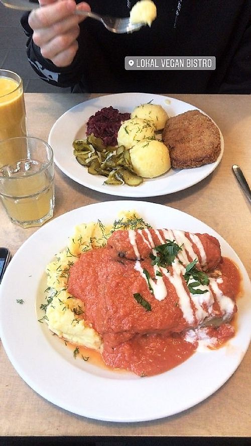 Our huge meal at Lokal Vegan Bistro in Warsaw
