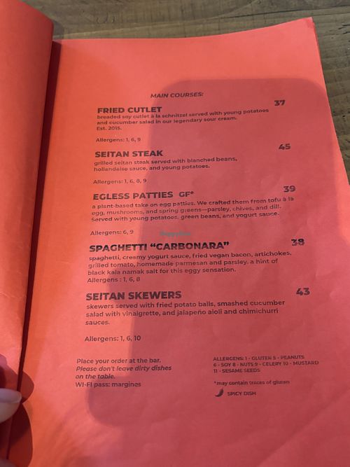 Menu  at Lokal Vegan Bistro in Warsaw