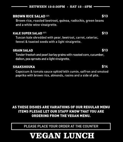 Vegan Lunch Menu at Soma in Sydney