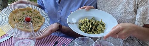 carpaccio di seitan and trofie al at Locanda del Giglio in Roveredo Capriasca