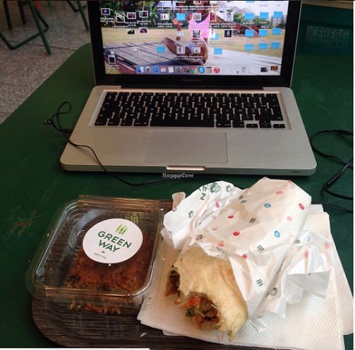 Wrap and carrot cake at Greenway in Brussels