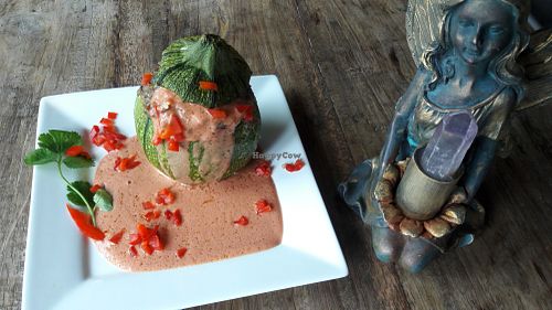 Vegan Zucchini filled with quinoa, and homemade tomato sauce. at Puerta de Jade in Alajuela