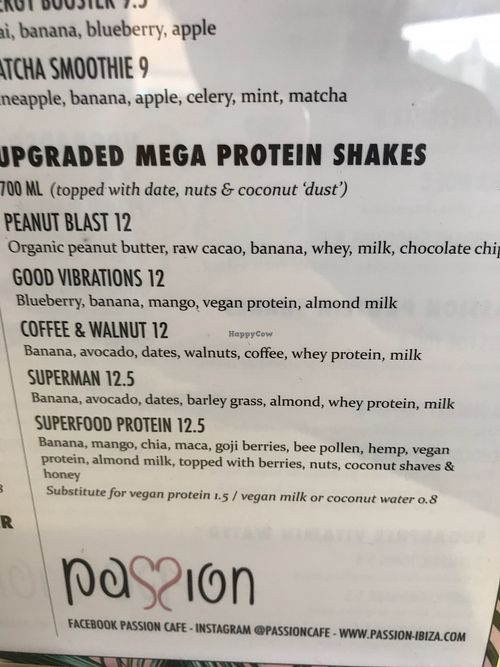 Menu 1 at Passion Cafe at BFit Ibiza Sports Club in Ibiza