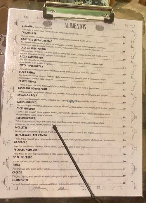 Menu at El Lechon Ilustrado in Guanajuato