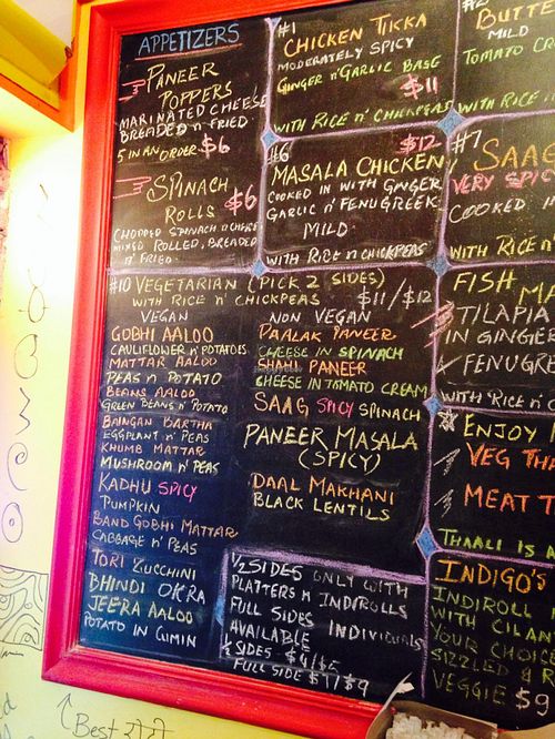 Menu board part 1 at Indigo in Washington