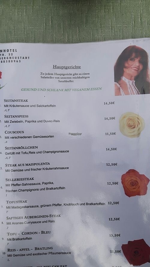 part of menu at Blumenhotel Restaurant in Bergneustadt
