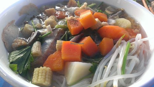 The Hu Tieu and also the vegetarian duck noodle soup is good. at Food Stall in Ho Chi Minh City