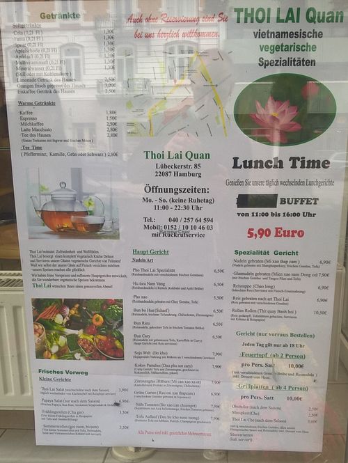 the menu as of Sep 2015 at Thoi Lai Quan in Hamburg
