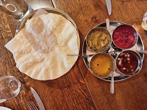 Poppadoms and chutney tray at Prashad in Bradford
