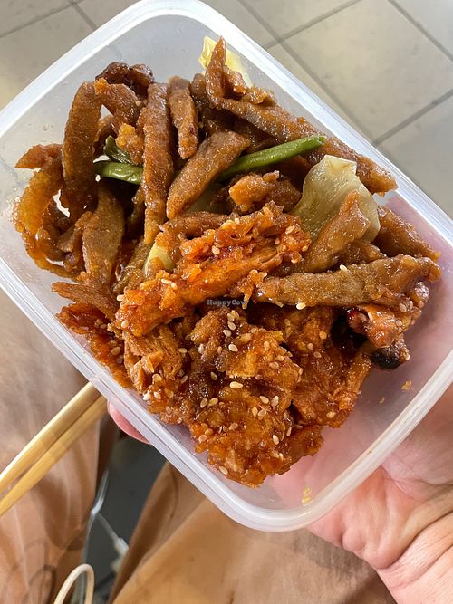 Sweet and sour tofu and braised seitan! at 96 Zen Etterem in Budapest