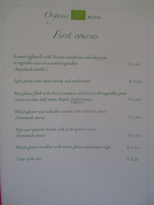 page of vegan menu (July 2015) at Terazza Einaudi in Ravenna