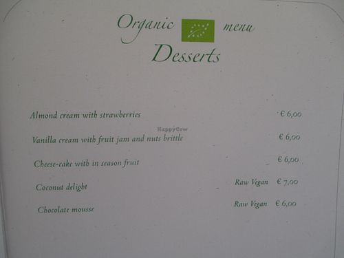 desserts page of vegan menu (July 2015) at Terazza Einaudi in Ravenna