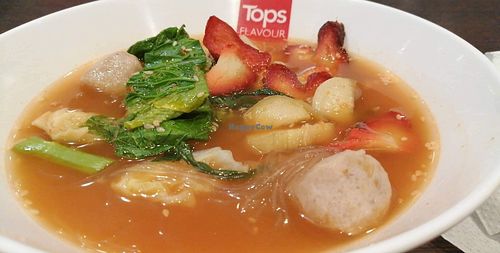 Glass noodle soup with fake meats and veg. 60thb at Chan-Pak in Bangkok