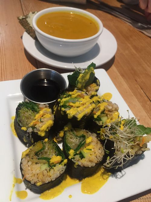 Brown rice sushi with kimchi at Eternal Abundance in Vancouver